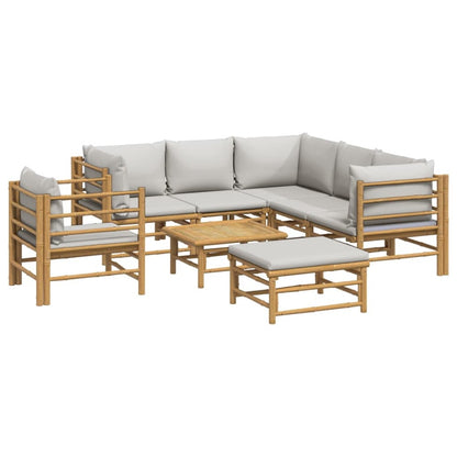 VIDAXL Salon De Jardin 8 Pcs Avec Coussins Gris Clair Bambou