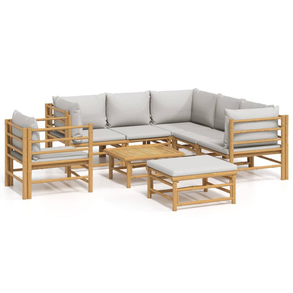 VIDAXL Salon De Jardin 8 Pcs Avec Coussins Gris Clair Bambou