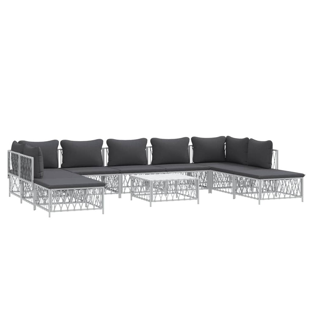 VIDAXL Salon De Jardin Avec Coussins 10 Pcs Blanc Acier