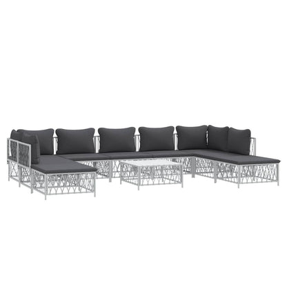 VIDAXL Salon De Jardin Avec Coussins 10 Pcs Blanc Acier