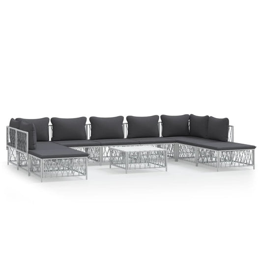 VIDAXL Salon De Jardin Avec Coussins 10 Pcs Blanc Acier