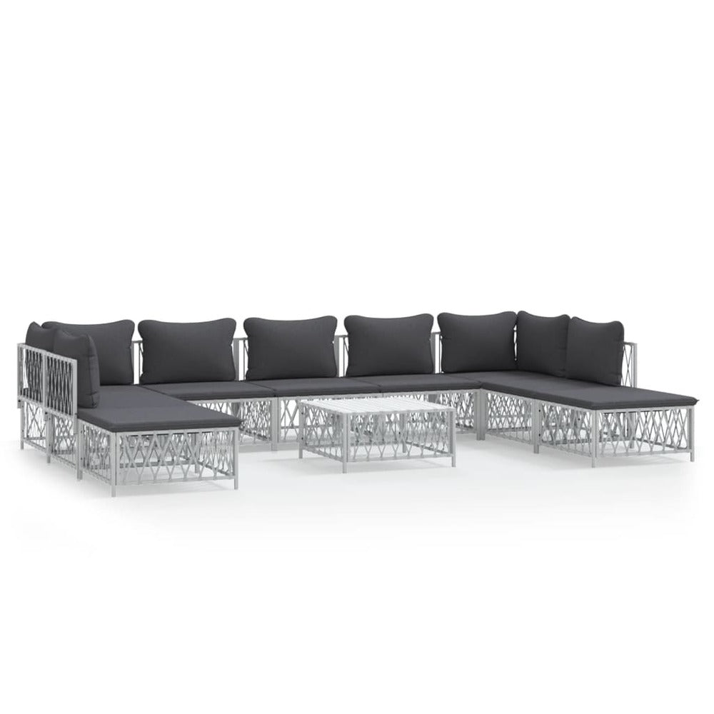VIDAXL Salon De Jardin Avec Coussins 10 Pcs Blanc Acier