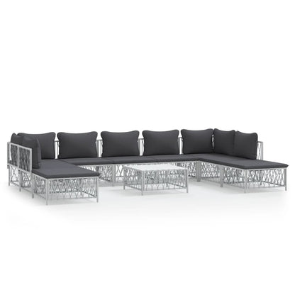 VIDAXL Salon De Jardin Avec Coussins 10 Pcs Blanc Acier