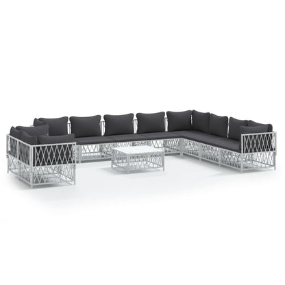 VIDAXL Salon De Jardin Avec Coussins 11 Pcs Blanc Acier