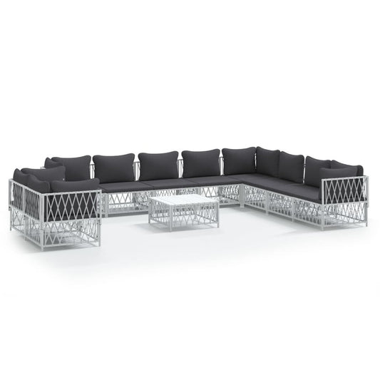 VIDAXL Salon De Jardin Avec Coussins 11 Pcs Blanc Acier