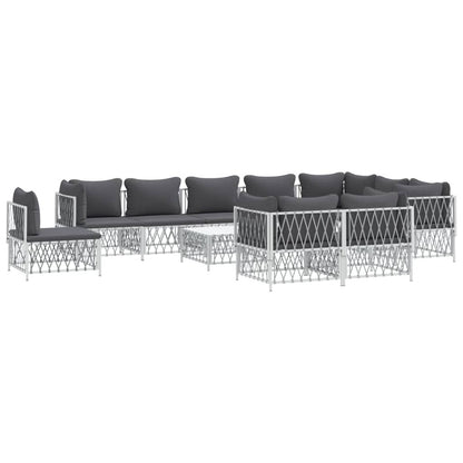 VIDAXL Salon De Jardin Avec Coussins 11 Pcs Blanc Acier