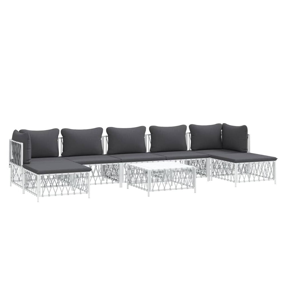 VIDAXL Salon De Jardin 8 Pcs Avec Coussins Blanc Acier