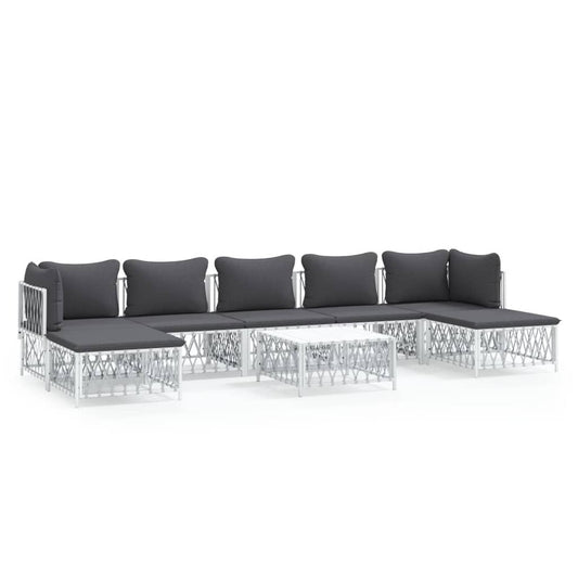 VIDAXL Salon De Jardin 8 Pcs Avec Coussins Blanc Acier