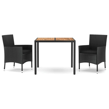 VIDAXL Ensemble De Salle à Manger De Jardin Avec Coussins 3 Pcs Noir