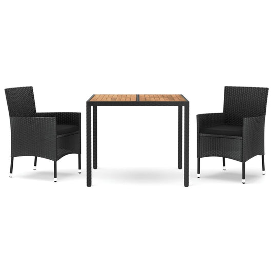 VIDAXL Ensemble De Salle à Manger De Jardin Avec Coussins 3 Pcs Noir