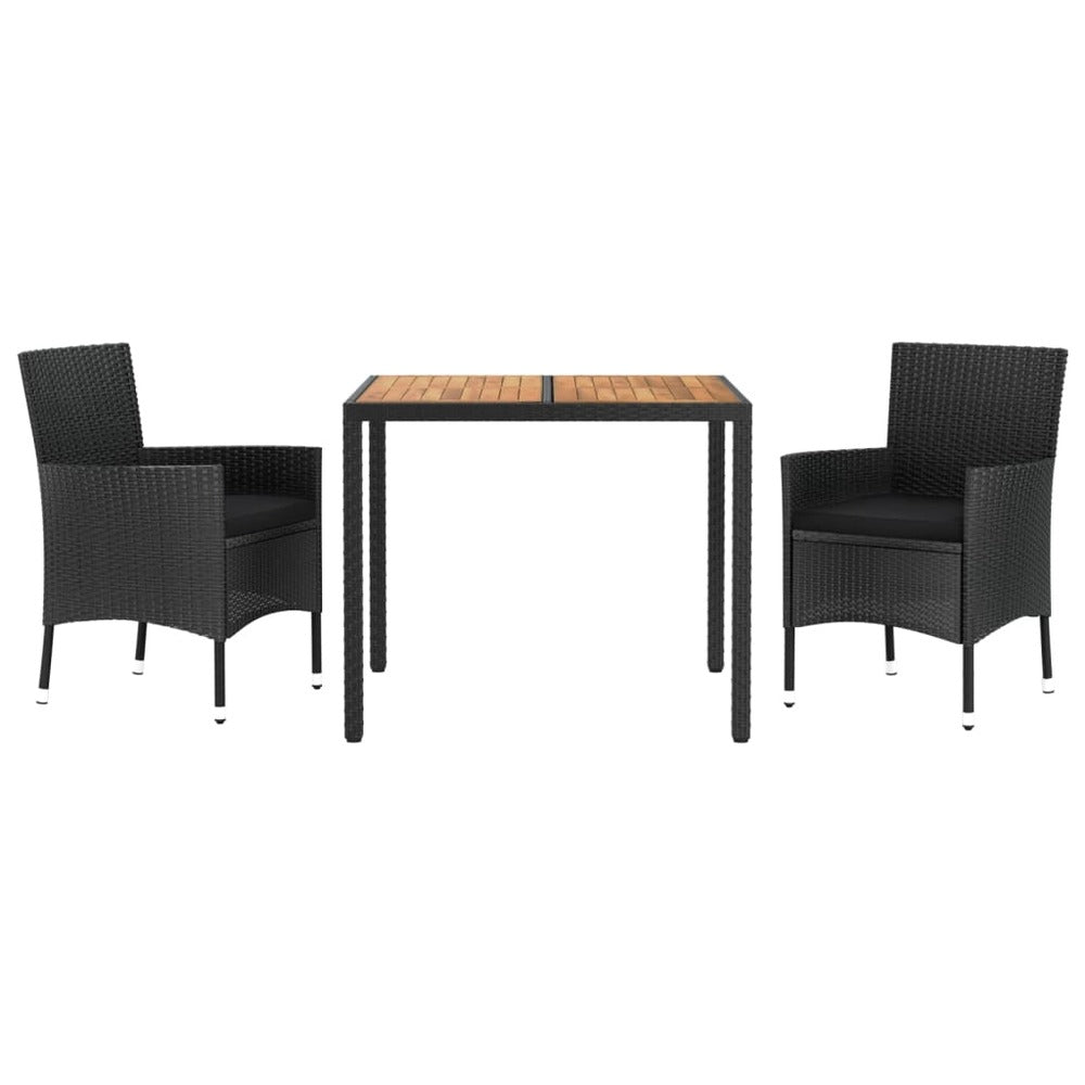 VIDAXL Ensemble De Salle à Manger De Jardin Avec Coussins 3 Pcs Noir