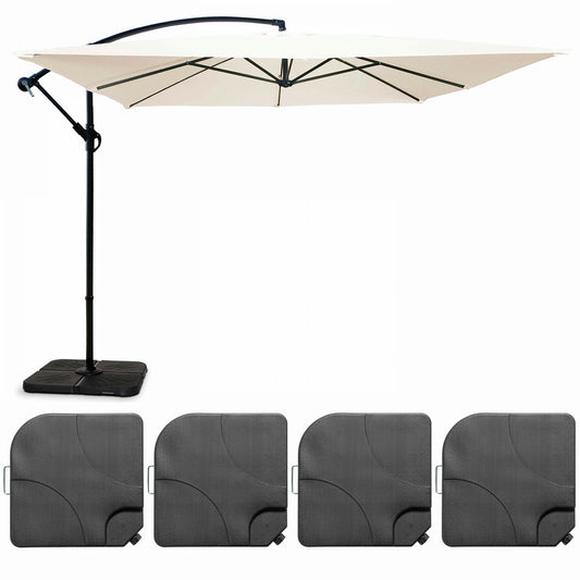  Parasol Déporté 3x3m Et 4 Dalles à Remplir Aluminium Blanc
