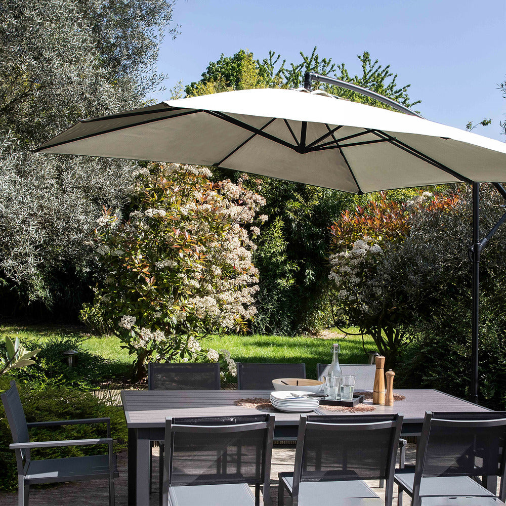  Parasol Déporté 3x3m Et 4 Dalles à Remplir Aluminium Blanc