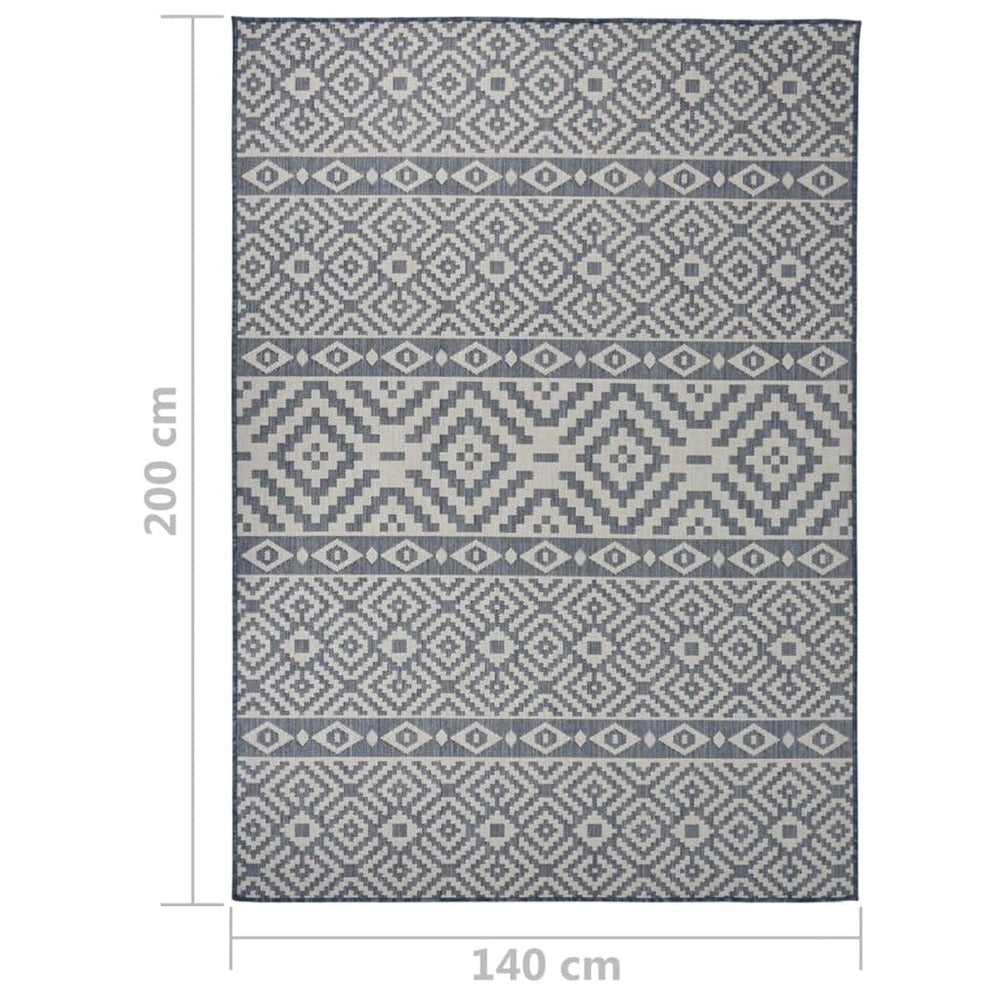 VIDAXL Tapis à Tissage Plat D'extérieur 140x200 Cm Rayures Bleues