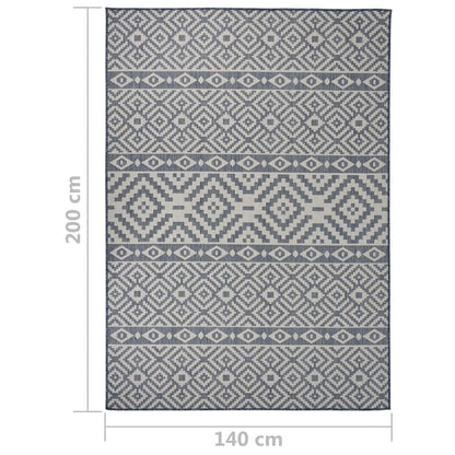 VIDAXL Tapis à Tissage Plat D'extérieur 140x200 Cm Rayures Bleues