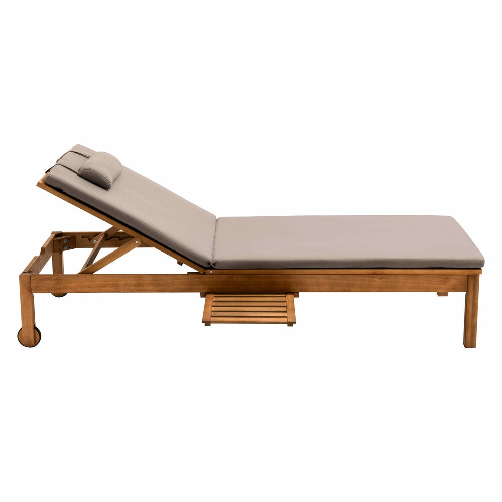  Bain De Soleil Avec Coussin Et Tablette En Bois Taupe