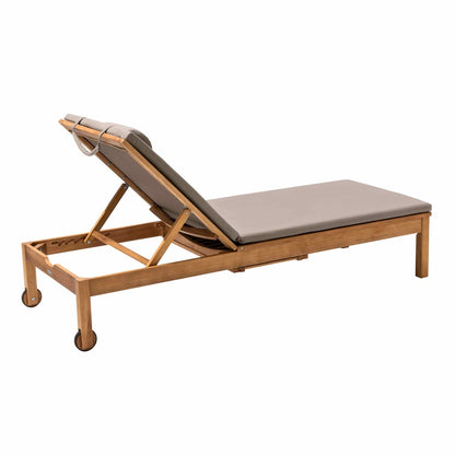  Bain De Soleil Avec Coussin Et Tablette En Bois Taupe