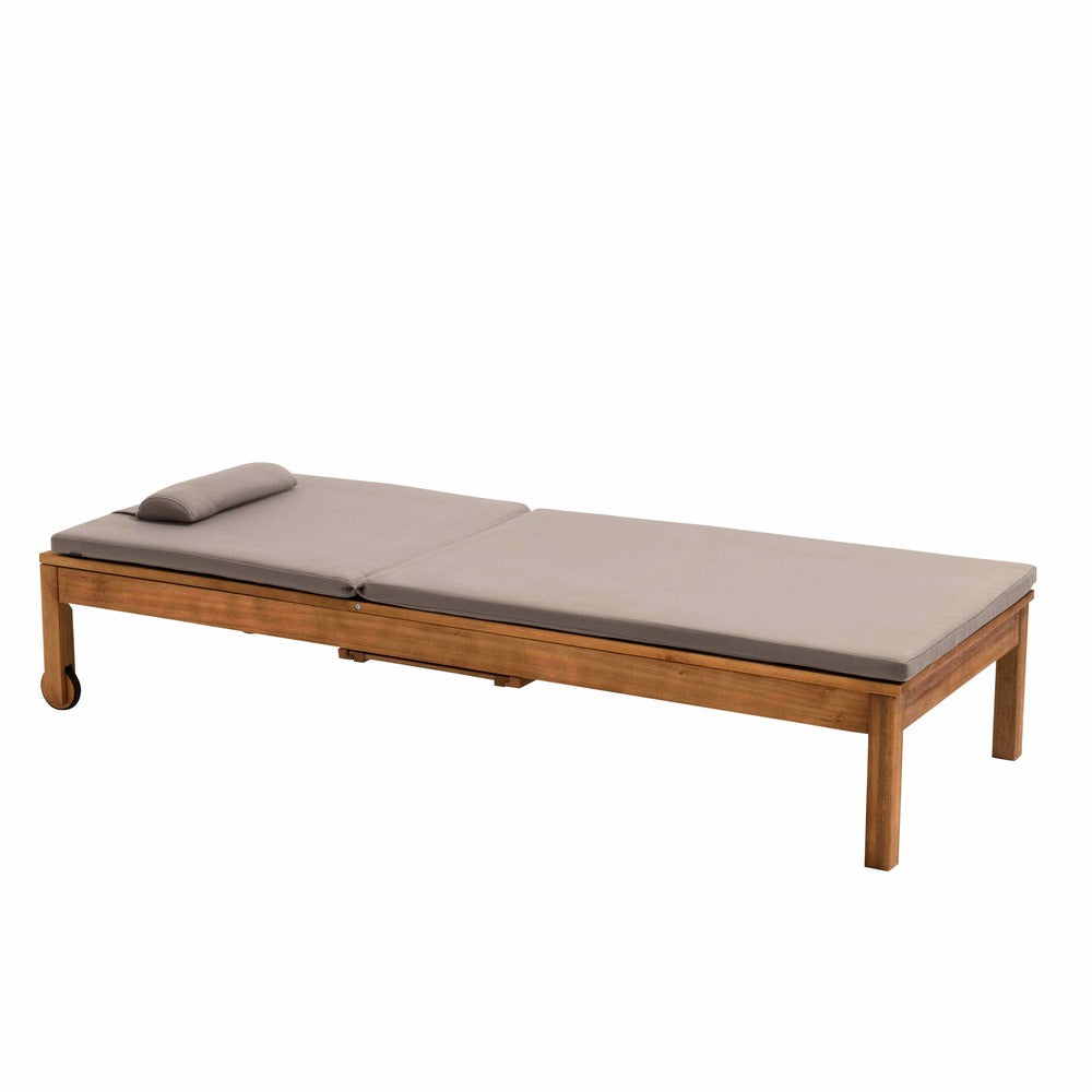  Bain De Soleil Avec Coussin Et Tablette En Bois Taupe