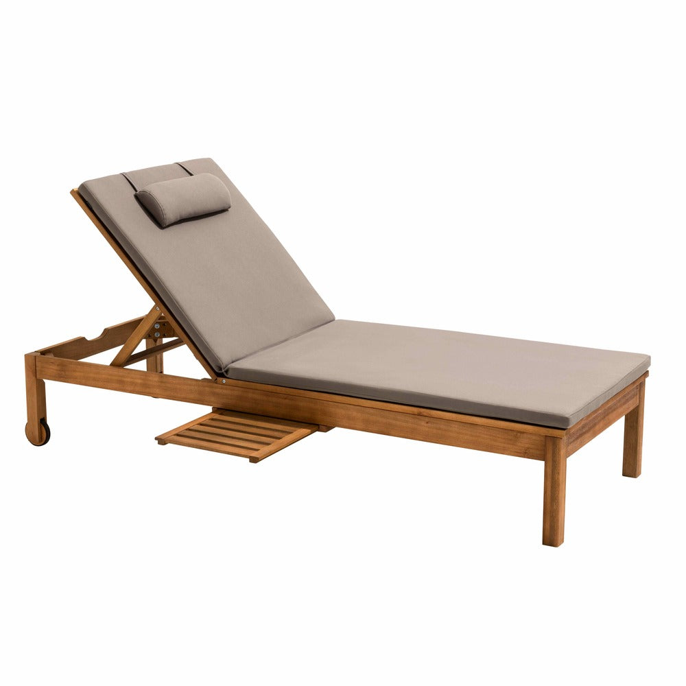  Bain De Soleil Avec Coussin Et Tablette En Bois Taupe