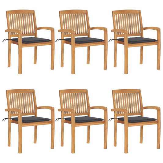VIDAXL Chaises De Jardin Empilables Avec Coussins 6 Pcs Teck Solide