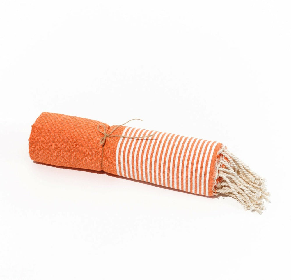  Fouta En Coton Tissage Nid D'abeille Ziwane 100x200cm Orange