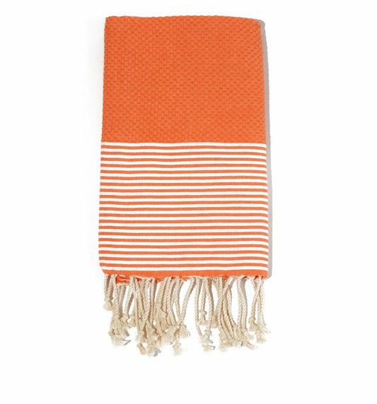  Fouta En Coton Tissage Nid D'abeille Ziwane 100x200cm Orange