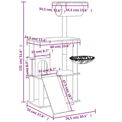 VIDAXL Arbre à Chat Avec Griffoirs En Sisal Gris Foncé 131 Cm