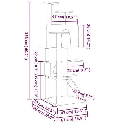 VIDAXL Arbre à Chat Avec Griffoirs En Sisal Gris Foncé 153 Cm