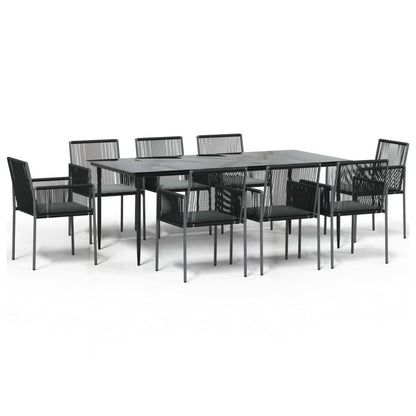 VIDAXL Ensemble à Dîner De Jardin 9 Pcs Coussins Noir Rotin Et Acier