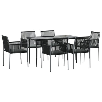 VIDAXL Ensemble à Dîner De Jardin Coussins 7 Pcs Noir Rotin Et Acier