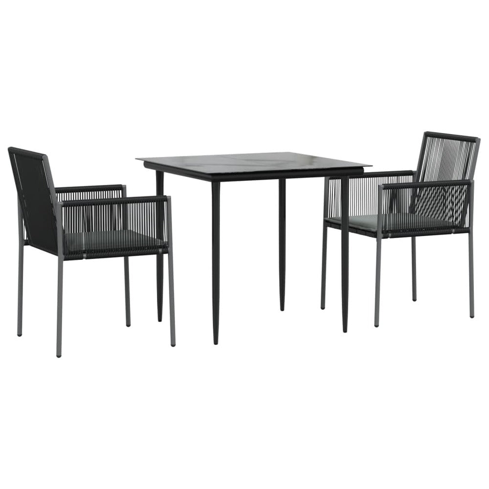 VIDAXL Ensemble à Dîner De Jardin Coussins 3 Pcs Noir Rotin Et Acier