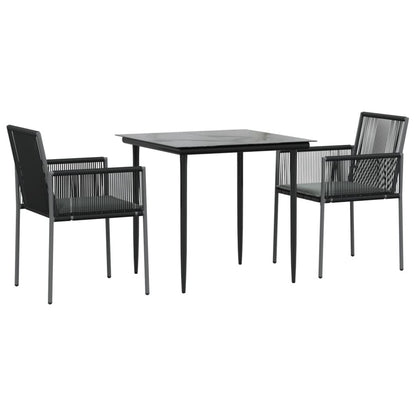 VIDAXL Ensemble à Dîner De Jardin Coussins 3 Pcs Noir Rotin Et Acier