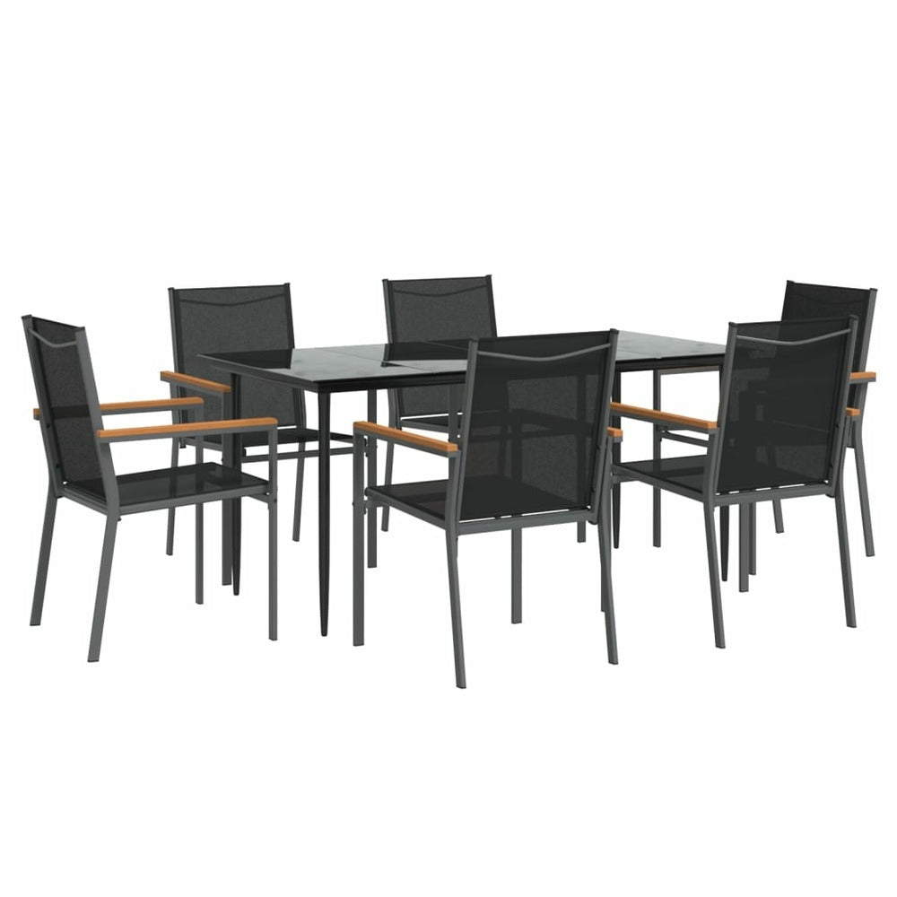 VIDAXL Ensemble à Manger De Jardin 7 Pcs Noir Textilène Et Acier