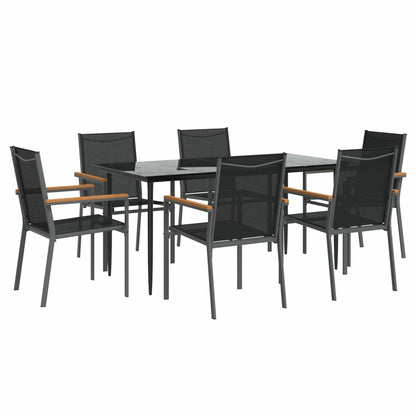 VIDAXL Ensemble à Manger De Jardin 7 Pcs Noir Textilène Et Acier