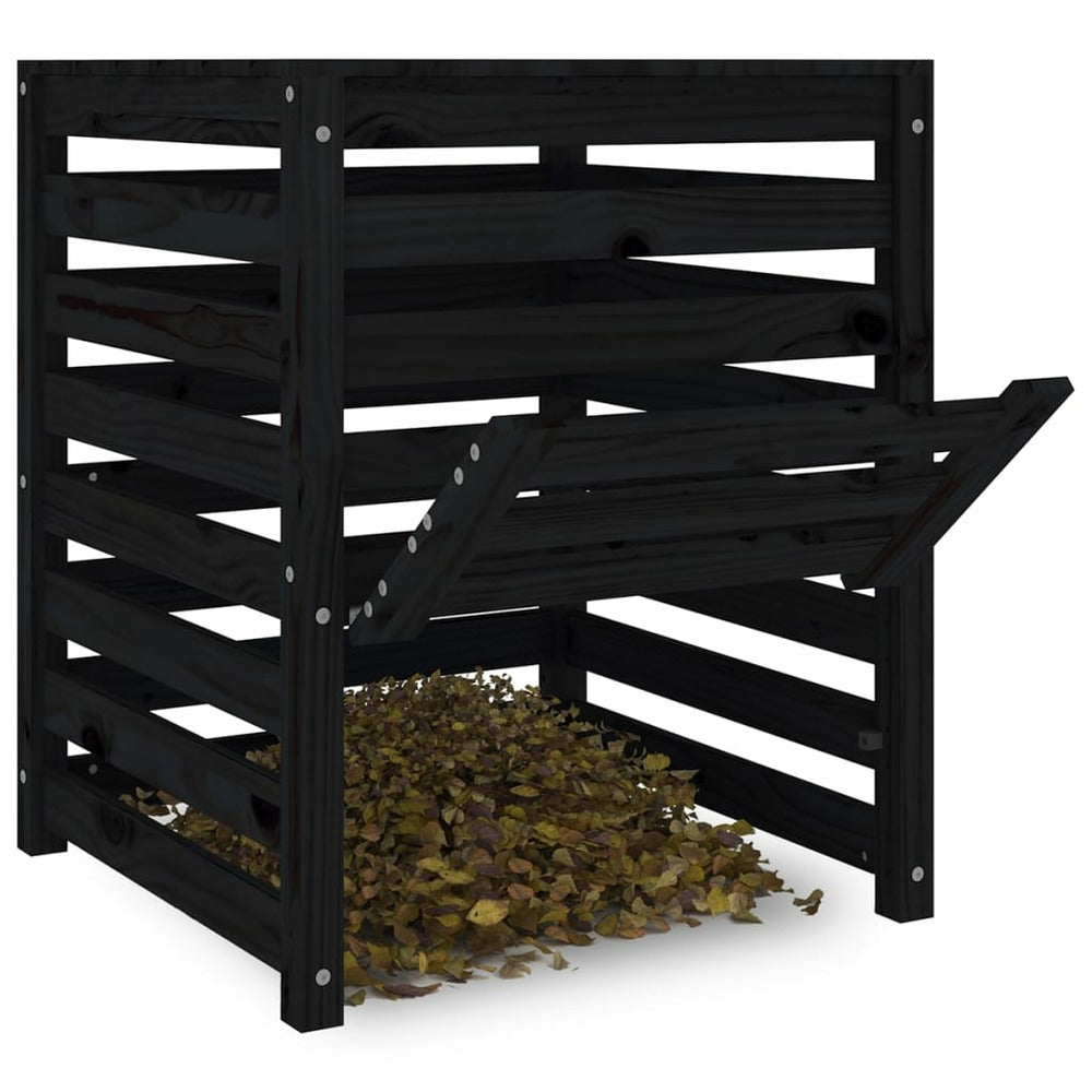 VIDAXL Composteur Noir 63,5x63,5x77,5 Cm Bois Massif De Pin