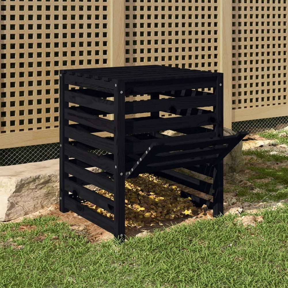 VIDAXL Composteur Noir 63,5x63,5x77,5 Cm Bois Massif De Pin