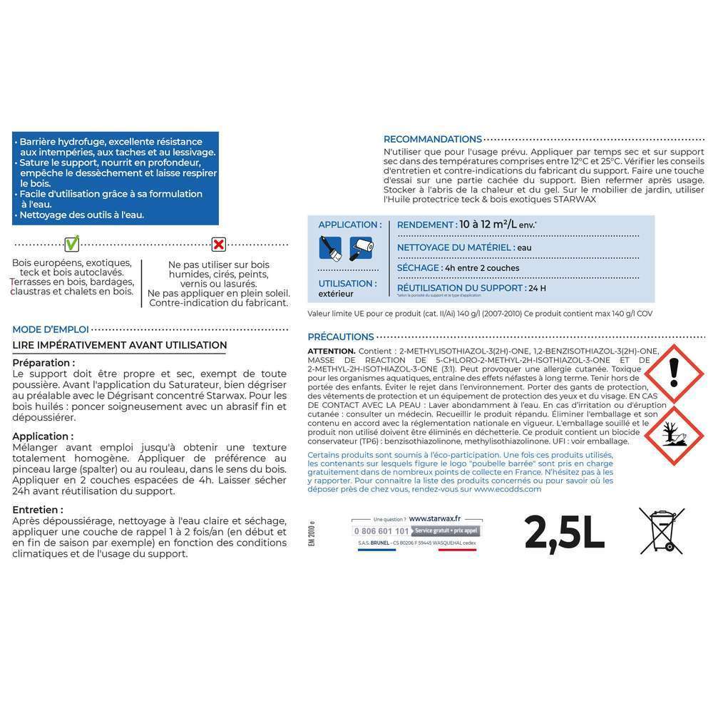  Saturateur Incolore Aqueux Pour Bois En Conditions Extrêmes 2,5L