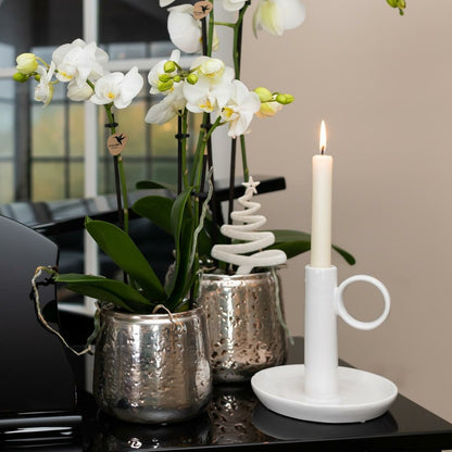  Orchidée Phalaenopsis Blanche En Pot Argenté Amabilis 35cm - Plante D'intérieur
