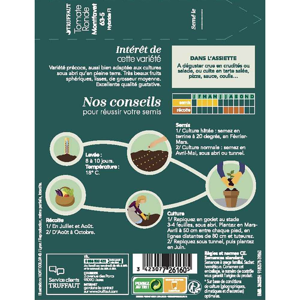  Graines De Tomate Montfavet 63/5 Hybride F1 En Sachet