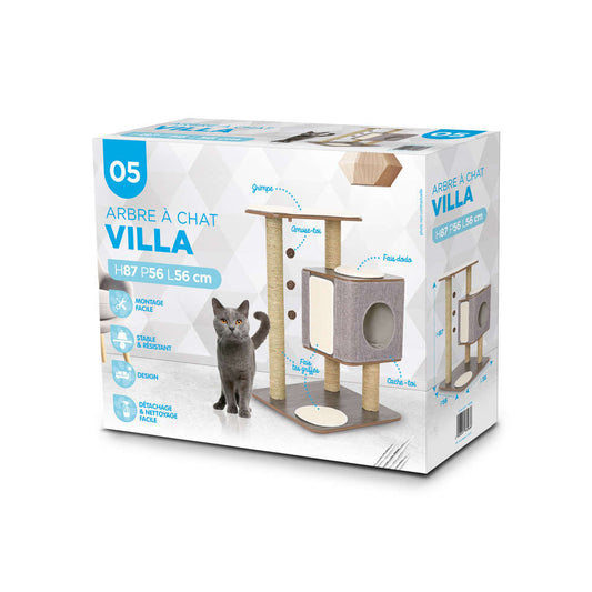  Arbre à Chat "Villa OAK" Gris - L. 56 X L. 56 X H. 85.5 Cm