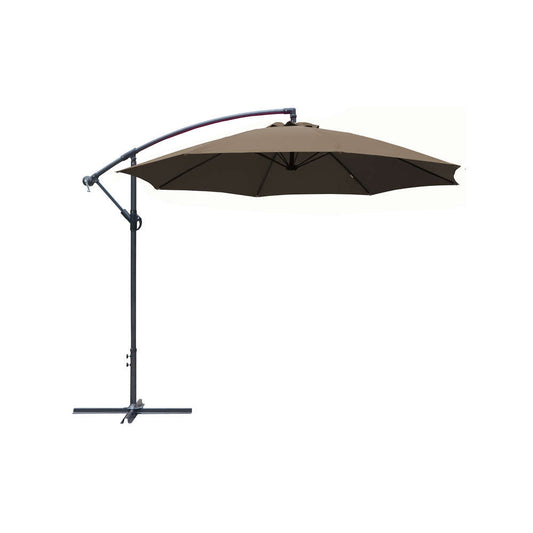  Parasol En Toile Taupe Avec Manivelle - D300 Cm