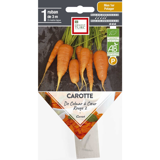  Graines De Carotte De Colmar Cœur Rouge Bio Ruban Pré-semé En Sachet