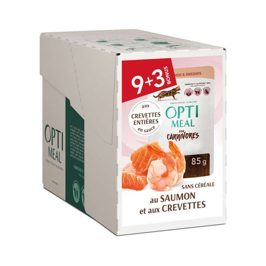  Optimeal Aliment Chats Saumon Et Crevettes En Sauce 9+3 85g