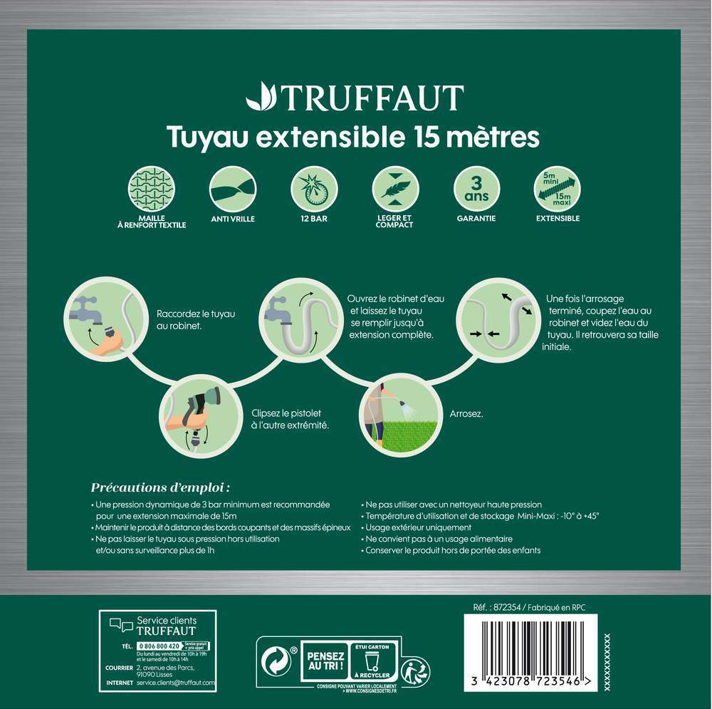  Tuyau D'arrosage Extensible 15m