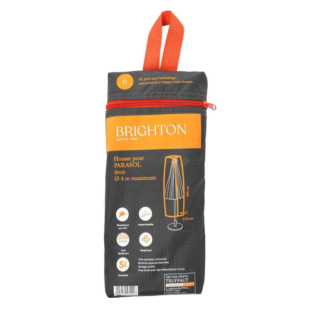  Housse Pour Parasol Droit D.4 M Polyester Anthracite - H.200xD.25 Cm