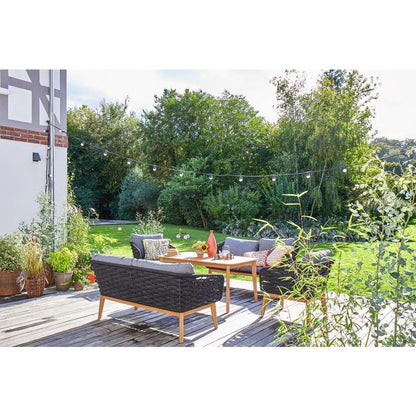  Salon De Jardin COMÈTE Alu Gris/bois - 2 Canapés, 1 Table, 2 Fauteuils