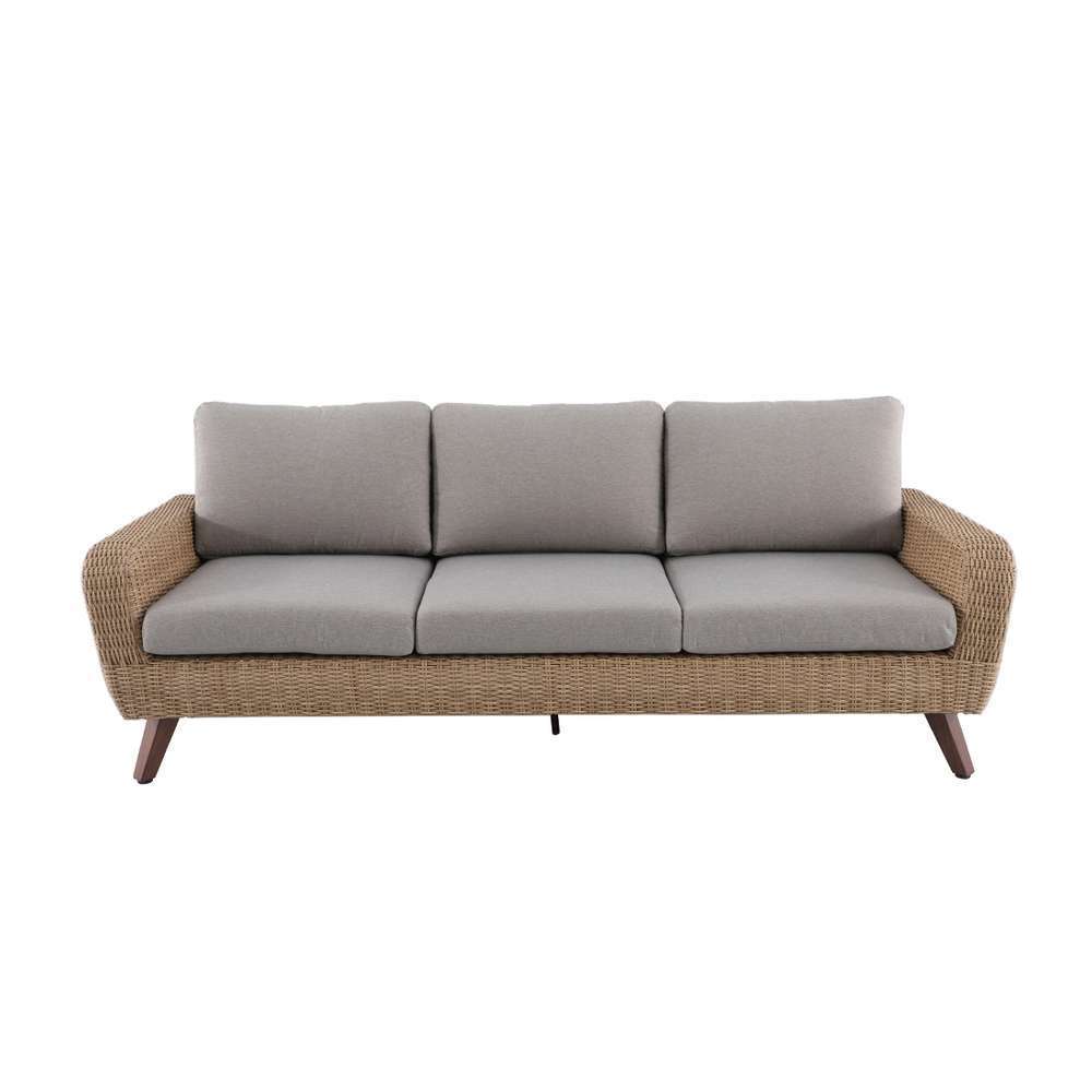  Canapé 3 Places RIVIERA En Polyrotin Miel/gris - 88,5x224x75 Cm