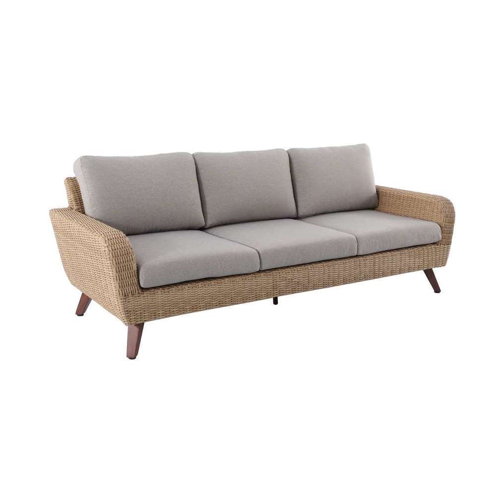  Canapé 3 Places RIVIERA En Polyrotin Miel/gris - 88,5x224x75 Cm