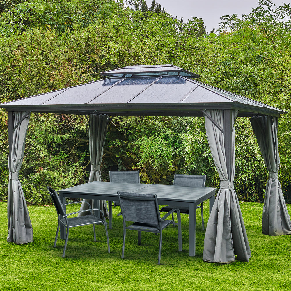  Tonnelle De Jardin ATLAS En Aluminium Et Toile Gris - 300x360x258 Cm