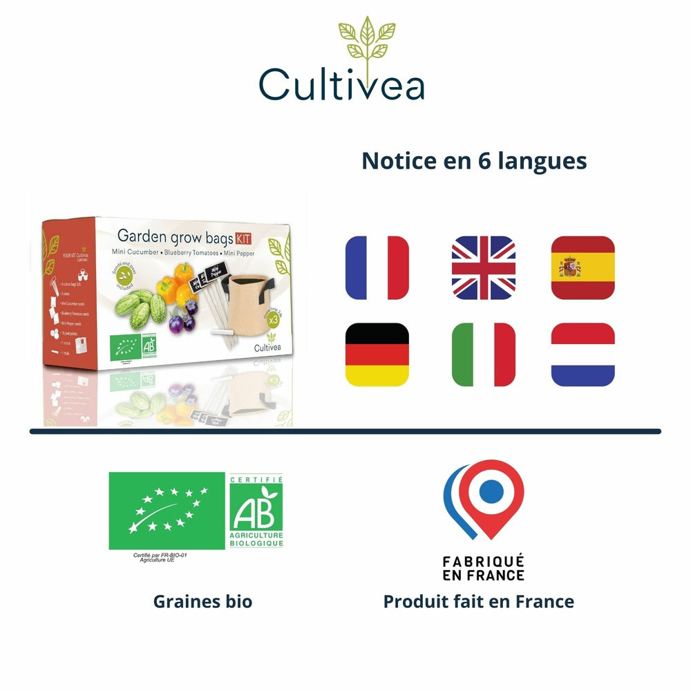  Cultivea Kit Sacs De Culture Prêt à Pousser - Concombre, Tomate, Poivron